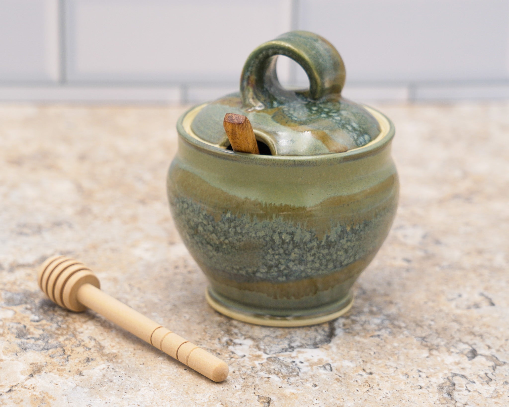 Lidded Pottery Sugar Bowl, Salt Cellar, or Honey Jar: Handmade Stoneware Ceramic Pot