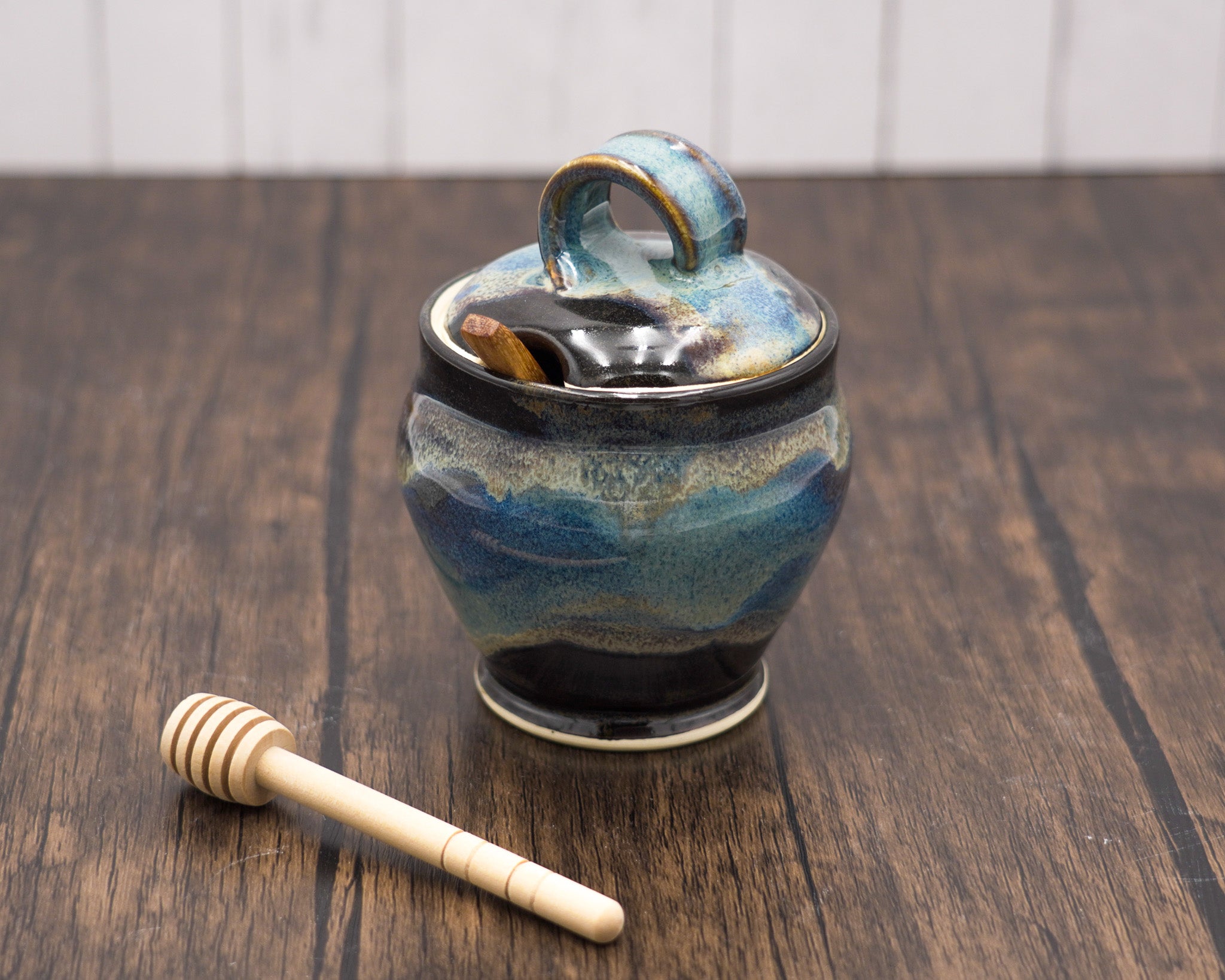 Lidded Pottery Sugar Bowl, Salt Cellar, or Honey Jar: Handmade Stoneware Ceramic Pot