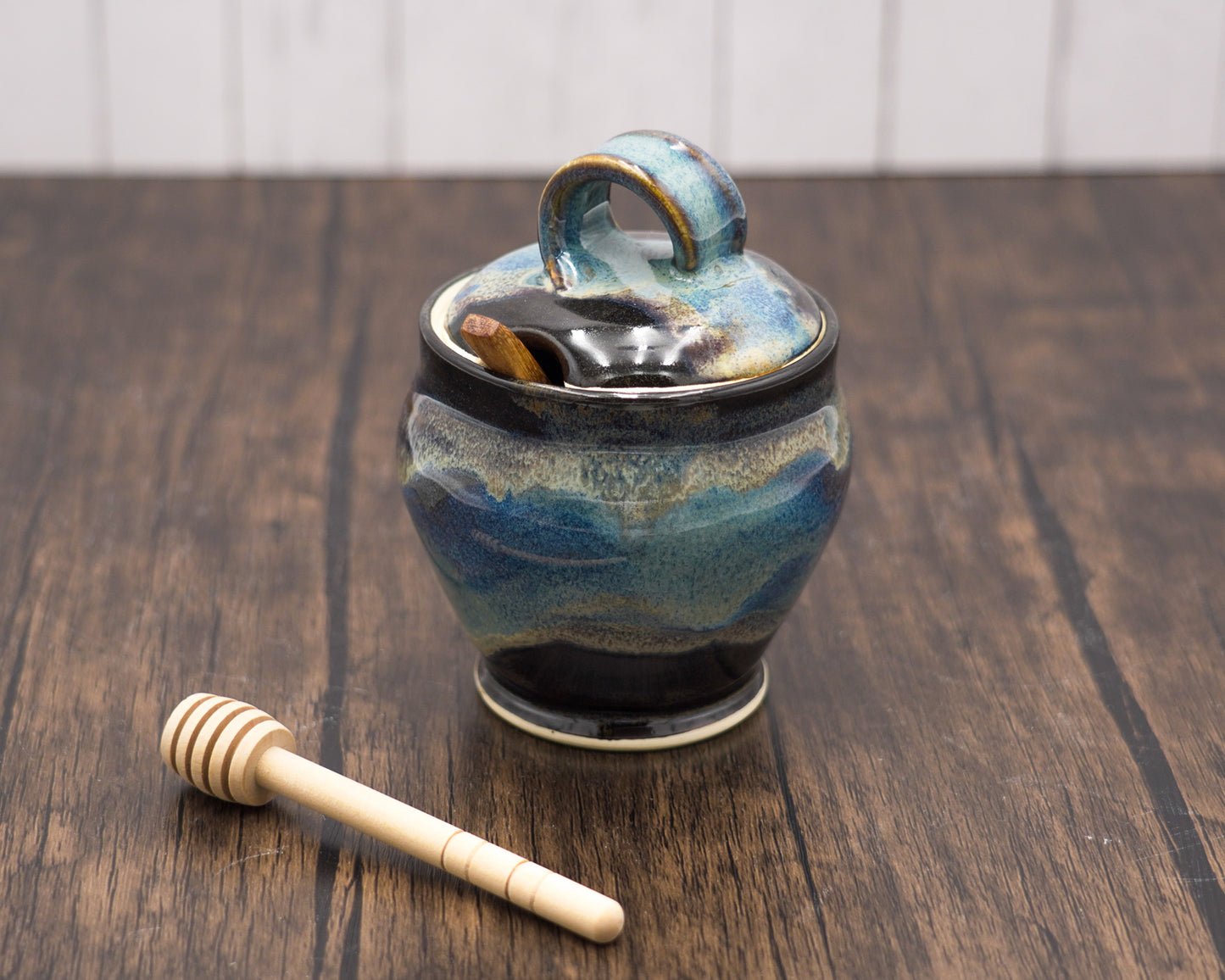 Lidded Pottery Sugar Bowl, Salt Cellar, or Honey Jar: Handmade Stoneware Ceramic Pot