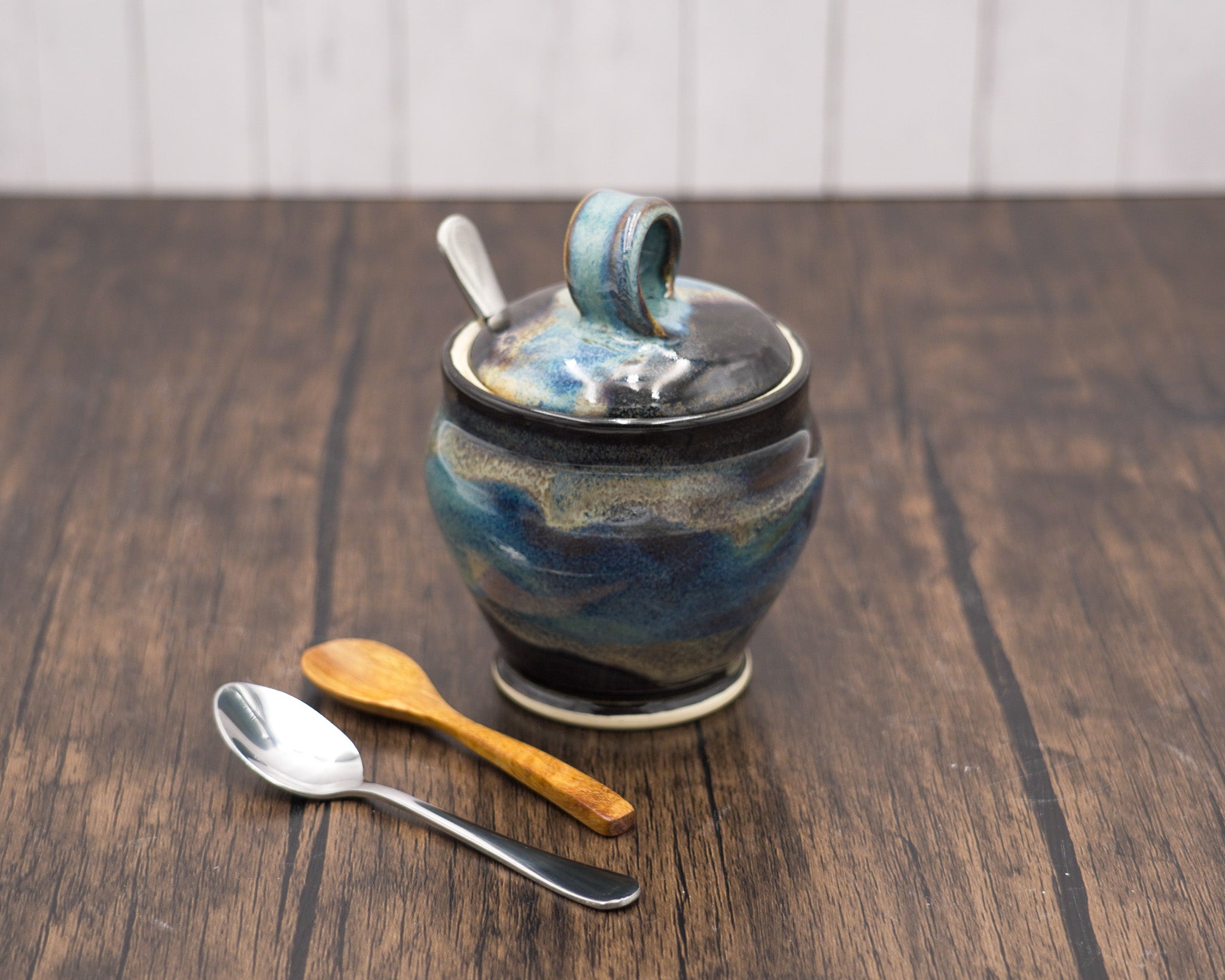 Lidded Pottery Sugar Bowl, Salt Cellar, or Honey Jar: Handmade Stoneware Ceramic Pot