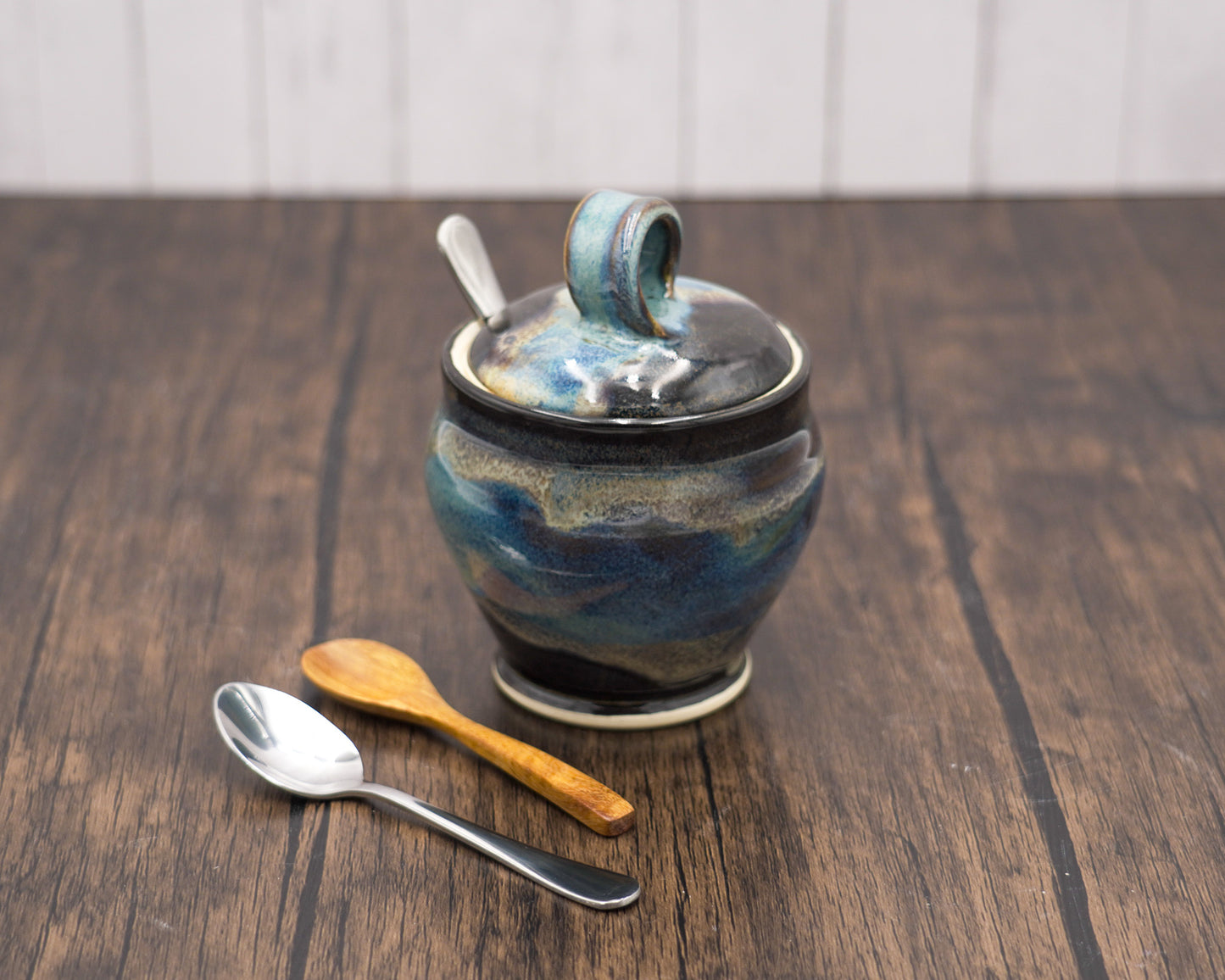 Lidded Pottery Sugar Bowl, Salt Cellar, or Honey Jar: Handmade Stoneware Ceramic Pot