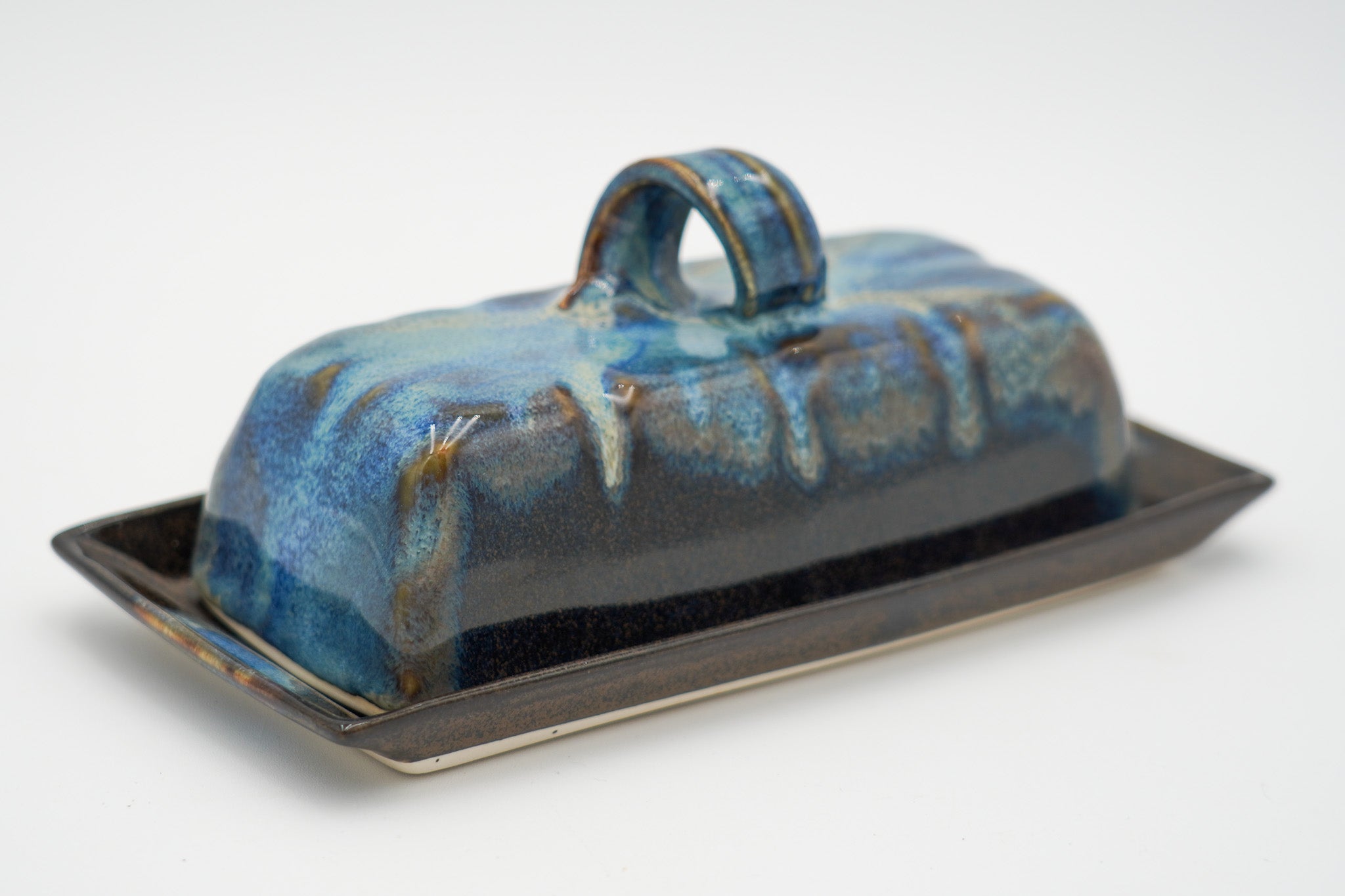 Ceramic Covered Butter Dish: Handmade Pottery with Lid and Handle Glazed to Add Color