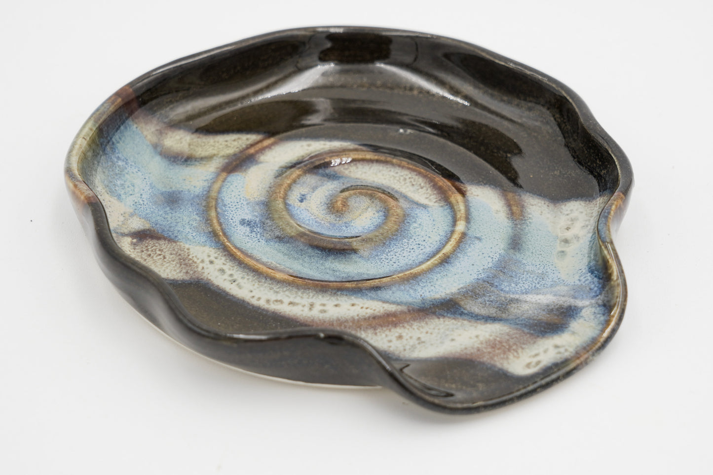 Pottery Spoon Rest Wheel Thrown Ceramic Stoneware Decorative Surface Handmade Holder for Kitchen Utensils