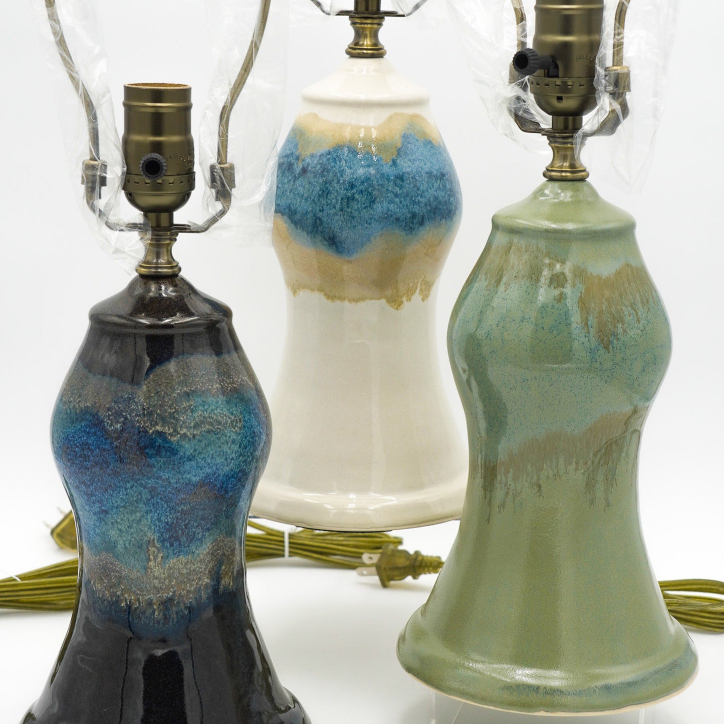 Handmade Ceramic Lamps Colorfully Glazed Stoneware Pottery Lights for End Tables or Bedside Nightstands