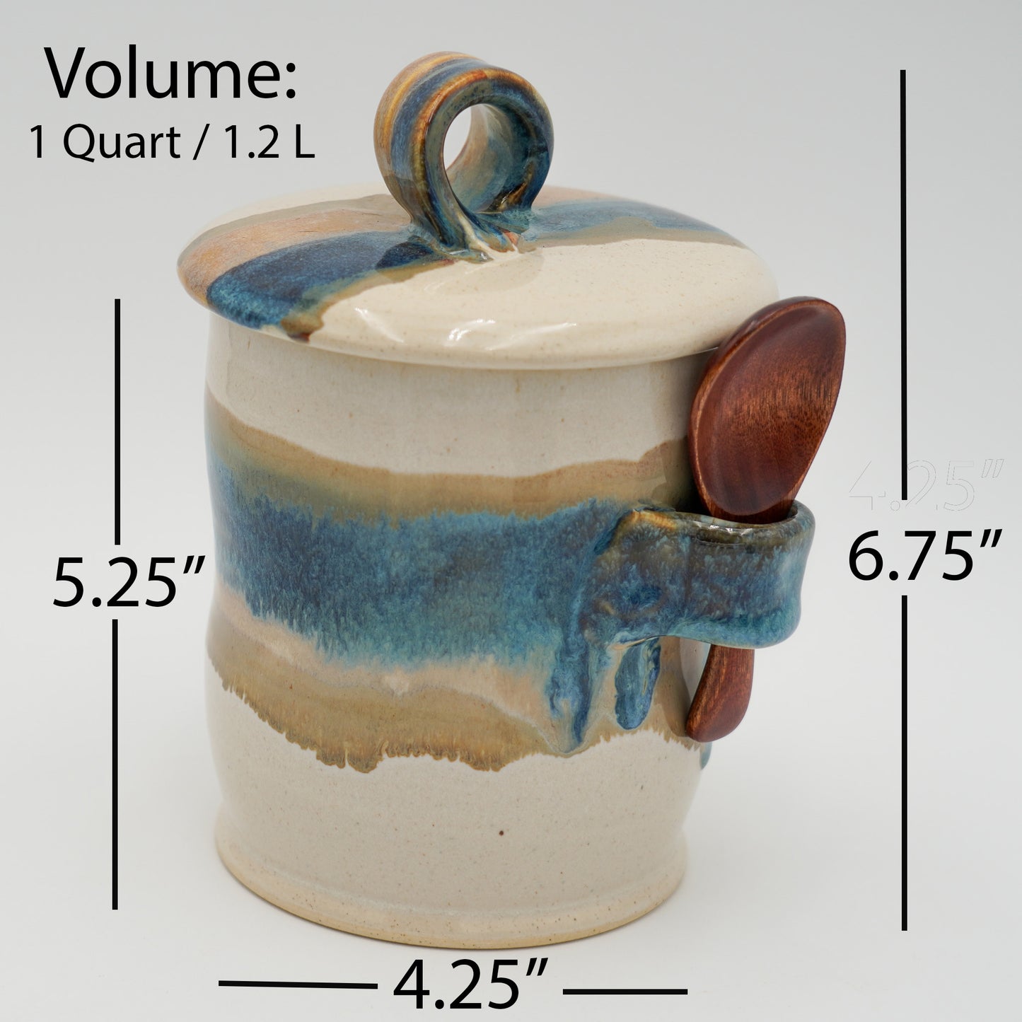 Stoneware Coffee Canister Wheel Thrown with Lid - Spoon Included